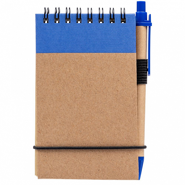 Блокнот на кольцах Eco Note с ручкой, синий с логотипом  заказать по выгодной цене в кибермаркете AvroraStore