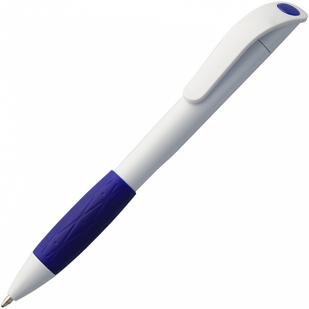 Ручка шариковая Grip, белая с синим с логотипом в Москве заказать по выгодной цене в кибермаркете AvroraStore