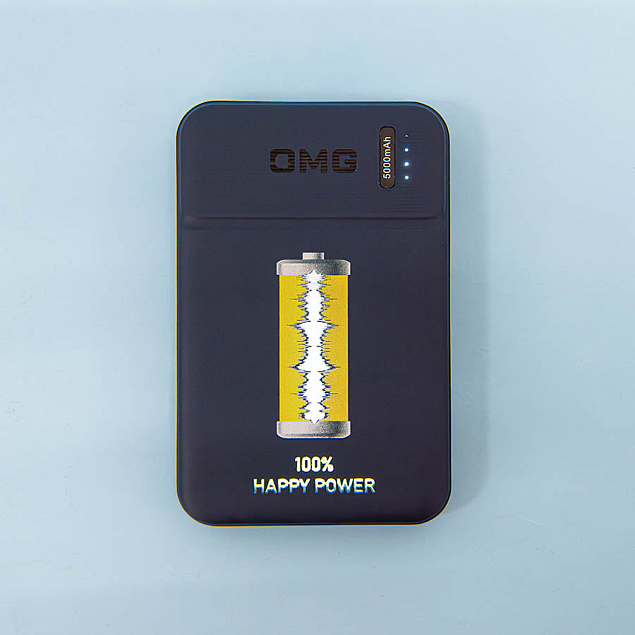 Универсальный аккумулятор OMG Flash 5 (5000 мАч) с подсветкой и soft touch, синий, 9,8х6.3х1,3 см с логотипом в Москве заказать по выгодной цене в кибермаркете AvroraStore