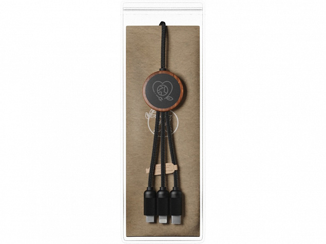 Зарядный кабель 3 в 1 со светящимся логотипом и округлым бамбуковым корпусом с логотипом в Москве заказать по выгодной цене в кибермаркете AvroraStore