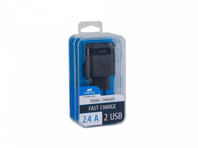 Сетевое зарядное устройство, 2 USB/2.4 A с логотипом  заказать по выгодной цене в кибермаркете AvroraStore