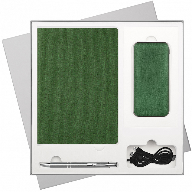 Подарочный набор Tweed, зеленый (ежедневник, ручка, аккумулятор) с логотипом в Москве заказать по выгодной цене в кибермаркете AvroraStore