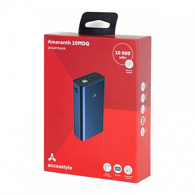 Внешний аккумулятор AMARANTH 10MDQ , 10000 мАч, металл, синий с логотипом в Москве заказать по выгодной цене в кибермаркете AvroraStore