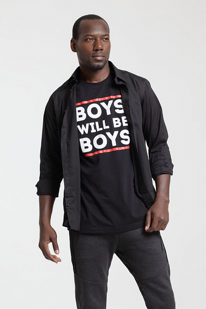 Футболка Boys Will Be Boys, черная с логотипом в Москве заказать по выгодной цене в кибермаркете AvroraStore