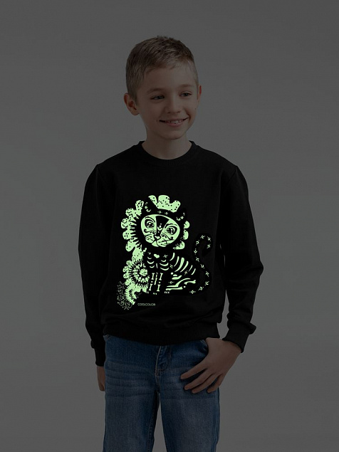 Свитшот детский Cat Muertos со светящимся принтом, черный с логотипом в Москве заказать по выгодной цене в кибермаркете AvroraStore