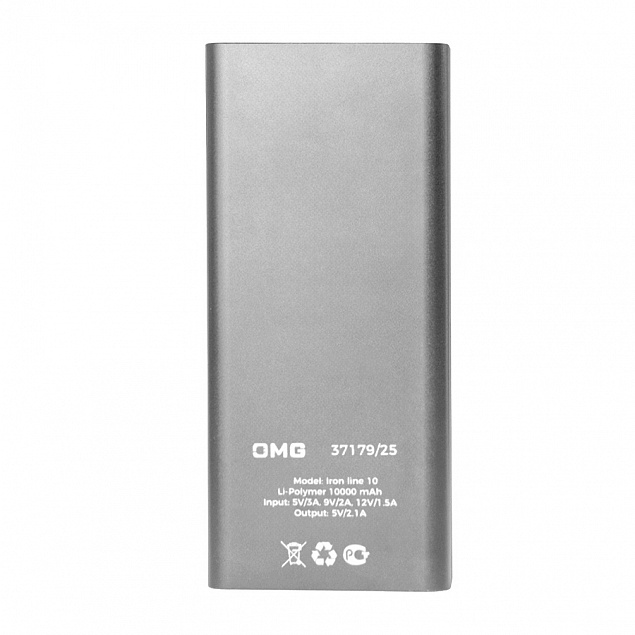 Универсальный аккумулятор OMG Iron line 10 (10000 мАч), металл, серебристый, 14,7х6.6х1,5 см с логотипом в Москве заказать по выгодной цене в кибермаркете AvroraStore
