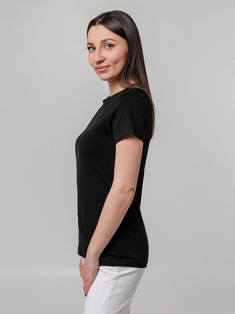 Футболка женская T-bolka Stretch Lady, черная с логотипом в Москве заказать по выгодной цене в кибермаркете AvroraStore