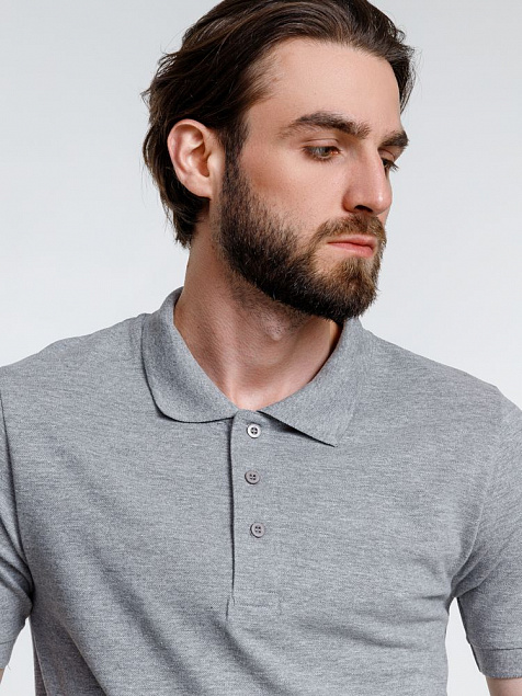 Рубашка поло мужская Adam, серый меланж с логотипом в Москве заказать по выгодной цене в кибермаркете AvroraStore
