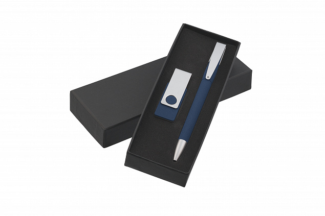 Набор ручка + флеш-карта 8Гб в футляре, темно-синий с логотипом в Москве заказать по выгодной цене в кибермаркете AvroraStore