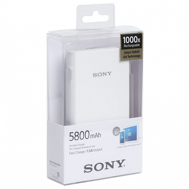 Внешний аккумулятор Sony 5800 мАч, белый с логотипом в Москве заказать по выгодной цене в кибермаркете AvroraStore