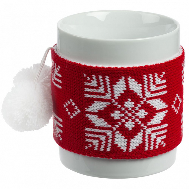 Кружка с манжетой «Снежинки», красная с логотипом в Москве заказать по выгодной цене в кибермаркете AvroraStore