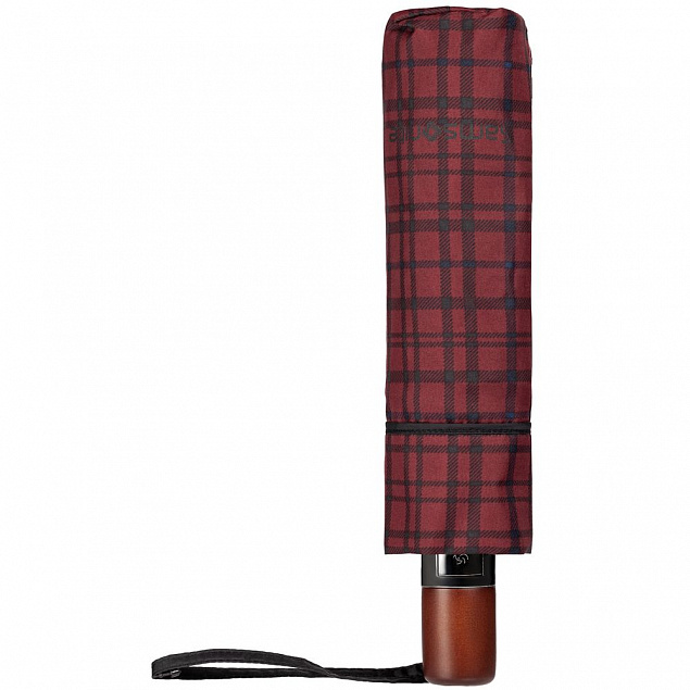 Складной зонт Wood Classic S с прямой ручкой, красный в клетку с логотипом в Москве заказать по выгодной цене в кибермаркете AvroraStore