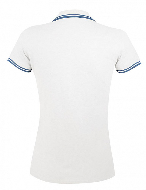 Рубашка поло женская PASADENA WOMEN 200 с контрастной отделкой, белая с голубым с логотипом в Москве заказать по выгодной цене в кибермаркете AvroraStore