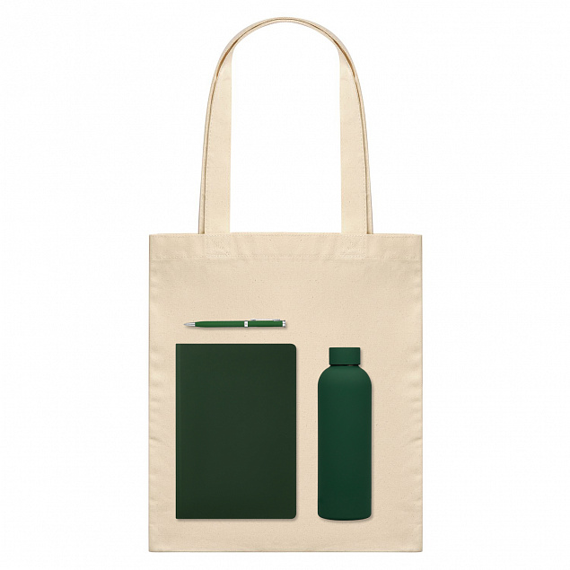 Подарочный набор Medium, зеленый (шоппер, ежедневник, ручка, термобутылка) с логотипом в Москве заказать по выгодной цене в кибермаркете AvroraStore