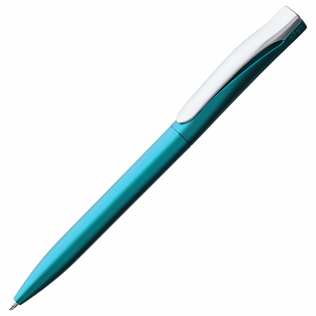 Ручка шариковая Pin Silver, голубая с логотипом  заказать по выгодной цене в кибермаркете AvroraStore