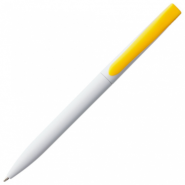 Ручка шариковая Pin, белая с желтым с логотипом в Москве заказать по выгодной цене в кибермаркете AvroraStore