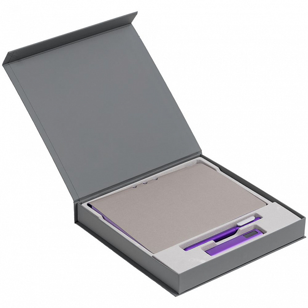 Коробка Memoria под ежедневник, аккумулятор и ручку, серая с логотипом в Москве заказать по выгодной цене в кибермаркете AvroraStore