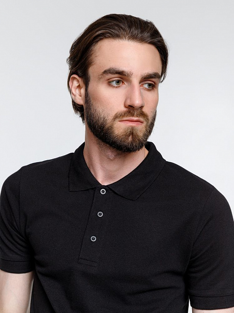Рубашка поло мужская Adam, черная с логотипом в Москве заказать по выгодной цене в кибермаркете AvroraStore