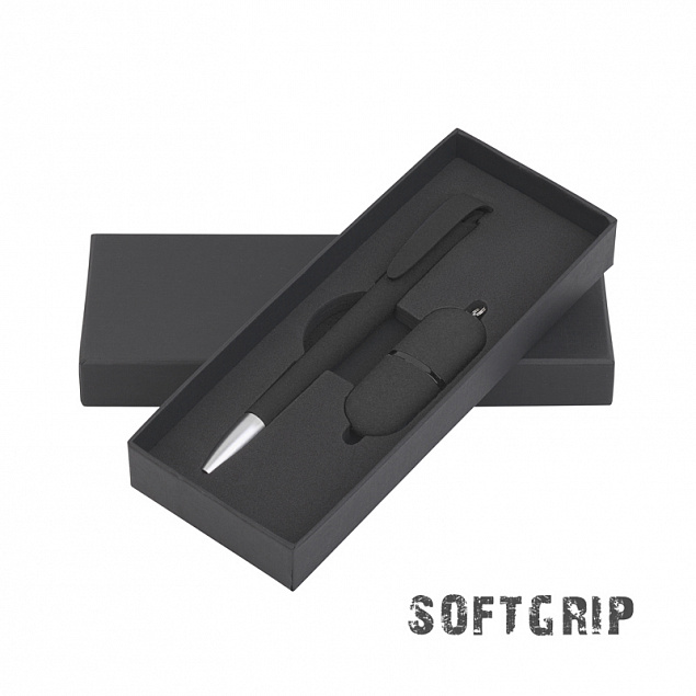 Подарочный набор ручка и флеш-карта, покрытие soft grip, черный с логотипом в Москве заказать по выгодной цене в кибермаркете AvroraStore