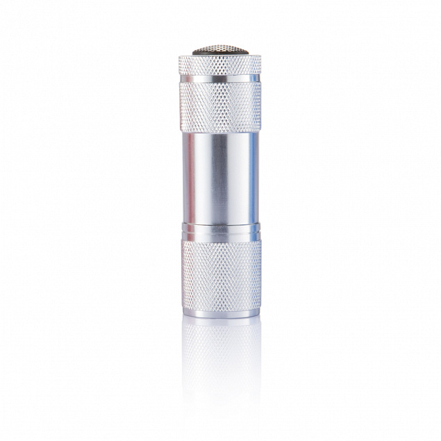 Алюминиевый фонарик Quattro, серебряный с логотипом  заказать по выгодной цене в кибермаркете AvroraStore