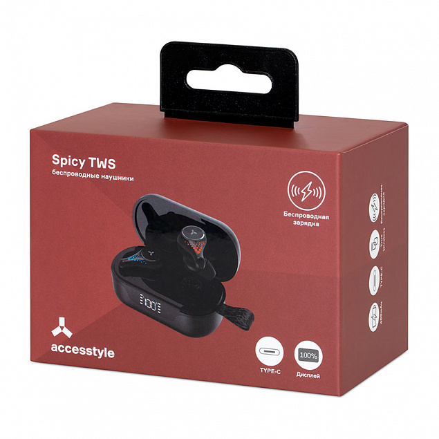 Беспроводные наушники Accesstyle Spicy TWS, черный с логотипом в Москве заказать по выгодной цене в кибермаркете AvroraStore