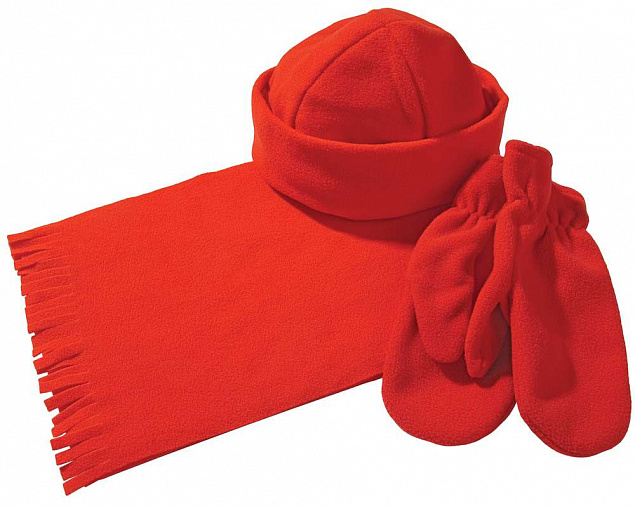 Комплект Unit Fleecy: шарф, шапка, варежки, красный с логотипом в Москве заказать по выгодной цене в кибермаркете AvroraStore
