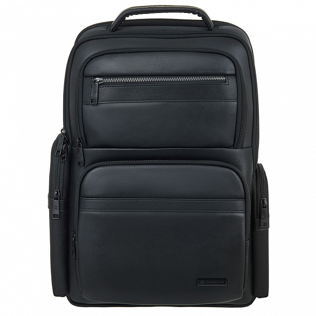 Рюкзак для ноутбука Santiago с кожаной отделкой, черный с логотипом  заказать по выгодной цене в кибермаркете AvroraStore