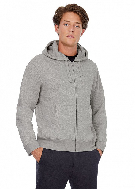 Толстовка мужская Hooded Full Zip серый меланж с логотипом в Москве заказать по выгодной цене в кибермаркете AvroraStore