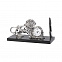 Часы настольные со львом, с ручкой, на деревянной основе, посеребрение, h 15 см с логотипом в Москве заказать по выгодной цене в кибермаркете AvroraStore
