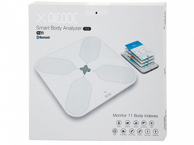 Умные диагностические весы с Wi-Fi Picooc S3 White V2 (6924917717346), белый с логотипом в Москве заказать по выгодной цене в кибермаркете AvroraStore