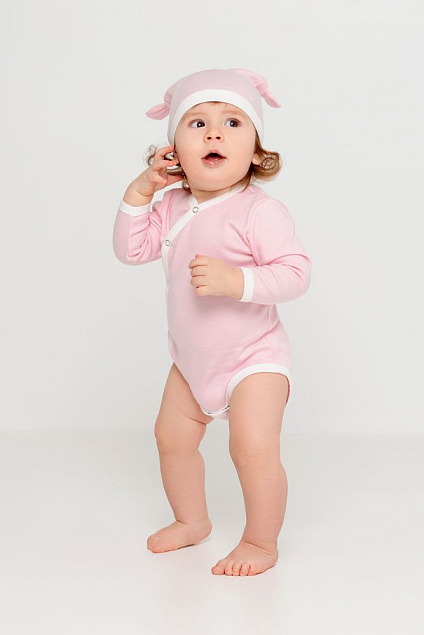 Шапочка детская Baby Prime, розовая с молочно-белым с логотипом в Москве заказать по выгодной цене в кибермаркете AvroraStore