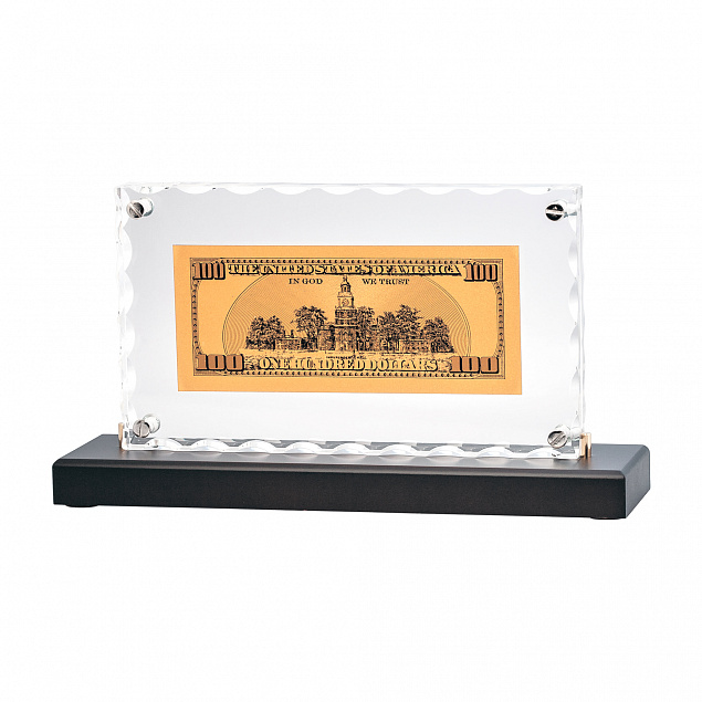 "Банкнота 100 USD" в стекле с логотипом  заказать по выгодной цене в кибермаркете AvroraStore