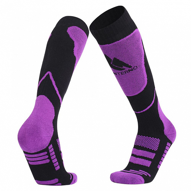 Термоноски высокие Monterno Sport, черные с фиолетовым с логотипом  заказать по выгодной цене в кибермаркете AvroraStore