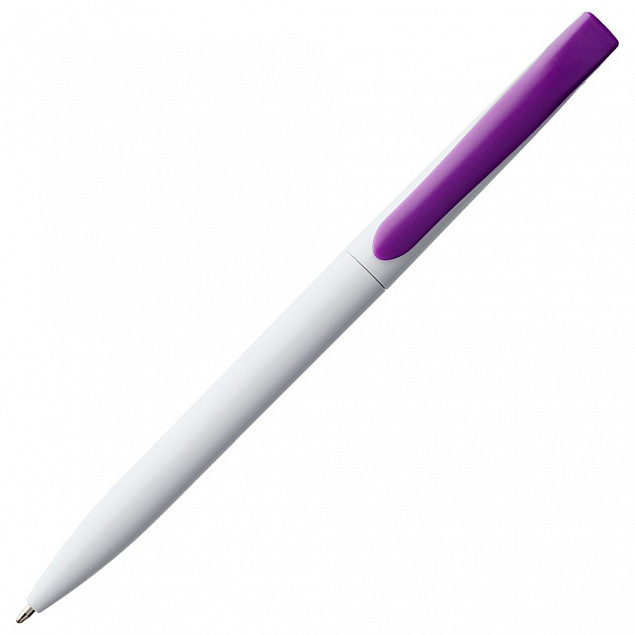 Ручка шариковая Pin, белая с фиолетовым с логотипом в Москве заказать по выгодной цене в кибермаркете AvroraStore