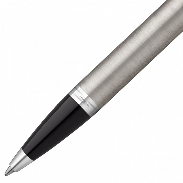 Ручка шариковая Parker IM Essential Stainless Steel CT, серебристая с черным с логотипом в Москве заказать по выгодной цене в кибермаркете AvroraStore
