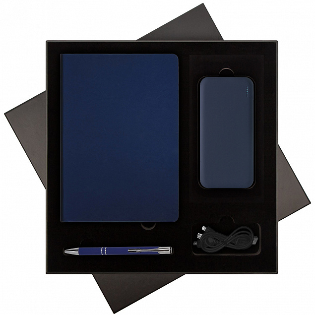 Подарочный набор Star синий (ежедневник, ручка, аккумулятор) с логотипом в Москве заказать по выгодной цене в кибермаркете AvroraStore
