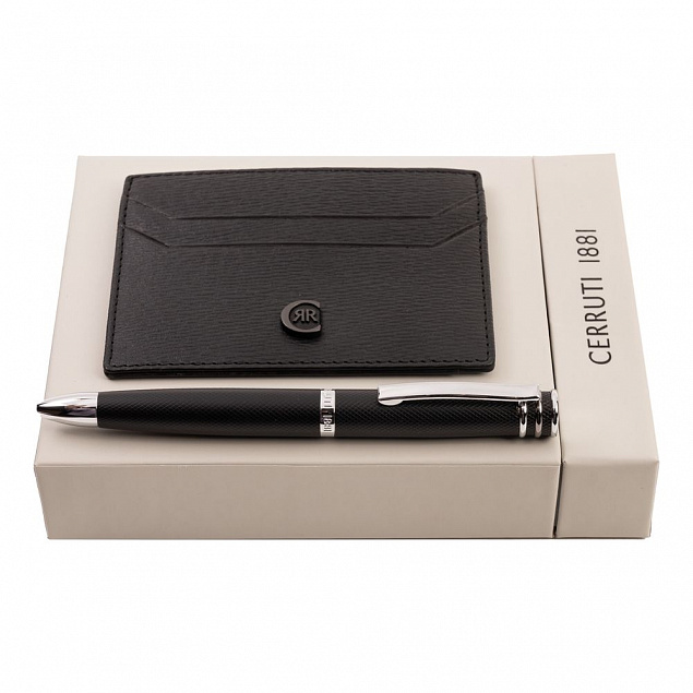Подарочный набор CERRUTI, ручка и визитница, черный с логотипом  заказать по выгодной цене в кибермаркете AvroraStore
