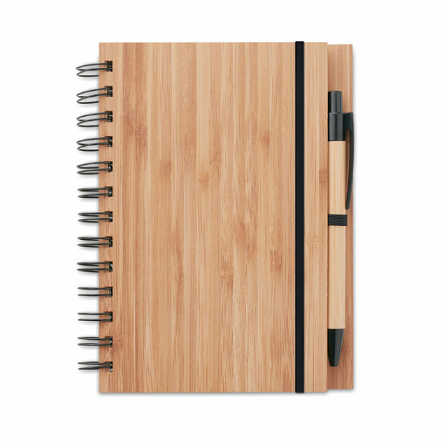 Бамбуковый блокнот с ручкой с логотипом  заказать по выгодной цене в кибермаркете AvroraStore