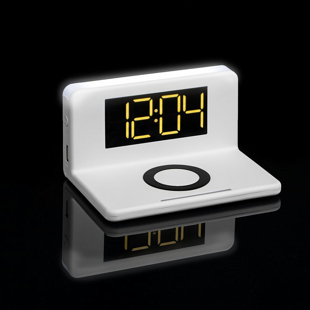 Часы настольные с беспроводным зарядным устройством Pitstop, белые с логотипом в Москве заказать по выгодной цене в кибермаркете AvroraStore
