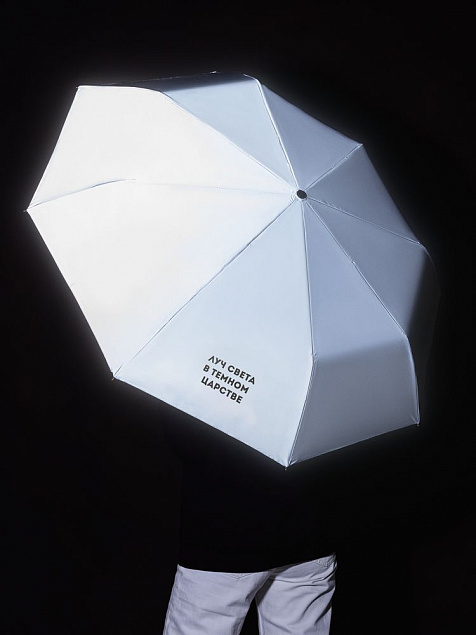 Зонт складной «Луч света» со светоотражающим куполом, серый с логотипом в Москве заказать по выгодной цене в кибермаркете AvroraStore