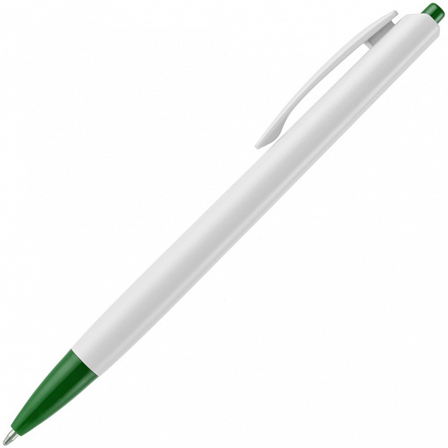 Ручка шариковая Tick, белая с зеленым с логотипом в Москве заказать по выгодной цене в кибермаркете AvroraStore