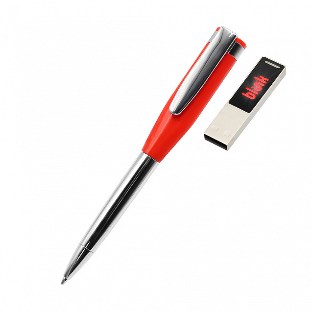 Ручка металлическая Memphys c флешкой, красный с логотипом в Москве заказать по выгодной цене в кибермаркете AvroraStore