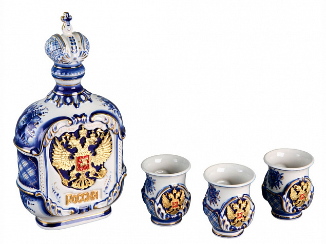 Набор «Россия»: штоф для водки с тремя стопками с логотипом в Москве заказать по выгодной цене в кибермаркете AvroraStore