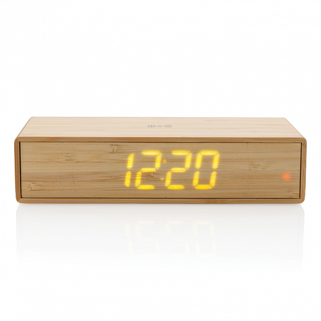 Часы с будильником Bamboo с функцией беспроводной зарядки, 5 Вт с логотипом в Москве заказать по выгодной цене в кибермаркете AvroraStore