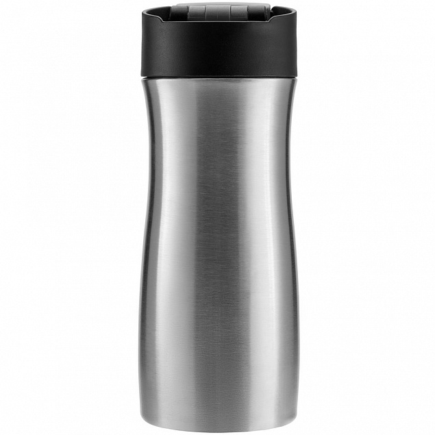 Термостакан Coffee To Go, серебристый с серым клапаном с логотипом в Москве заказать по выгодной цене в кибермаркете AvroraStore