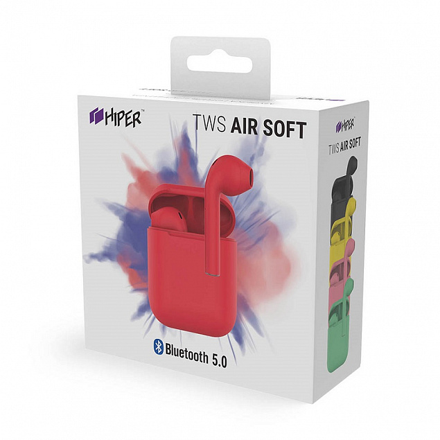 Наушники беспроводные с зарядным боксом TWS AIR SOFT, цвет красный  с логотипом в Москве заказать по выгодной цене в кибермаркете AvroraStore