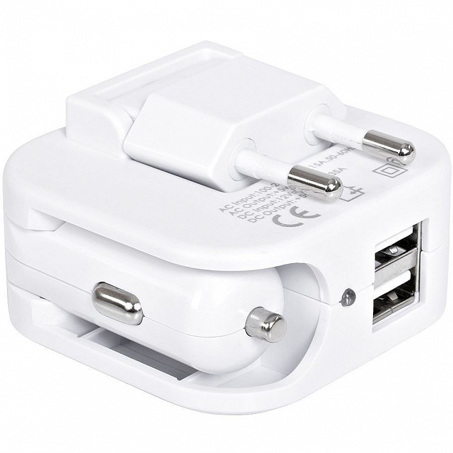 Адаптер с двумя USB-портами для зарядки от сети и от прикуривателя "Socket" с логотипом  заказать по выгодной цене в кибермаркете AvroraStore