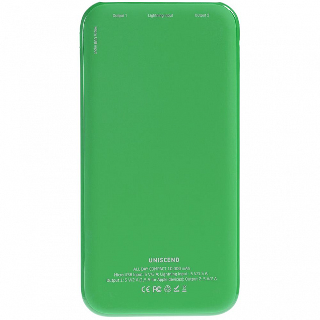 Внешний аккумулятор Uniscend All Day Compact 10000 мАч, зеленый с логотипом в Москве заказать по выгодной цене в кибермаркете AvroraStore