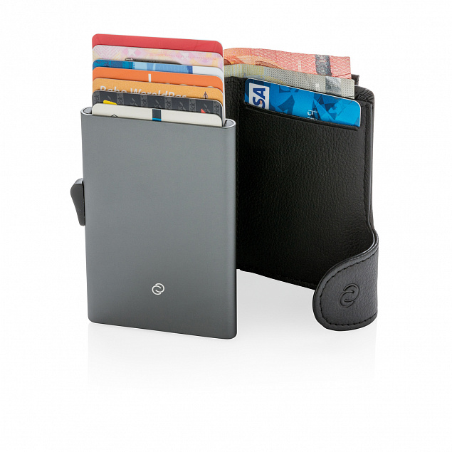 Кошелек с отделением для монет и держателем для карт C-Secure RFID, черный с логотипом  заказать по выгодной цене в кибермаркете AvroraStore